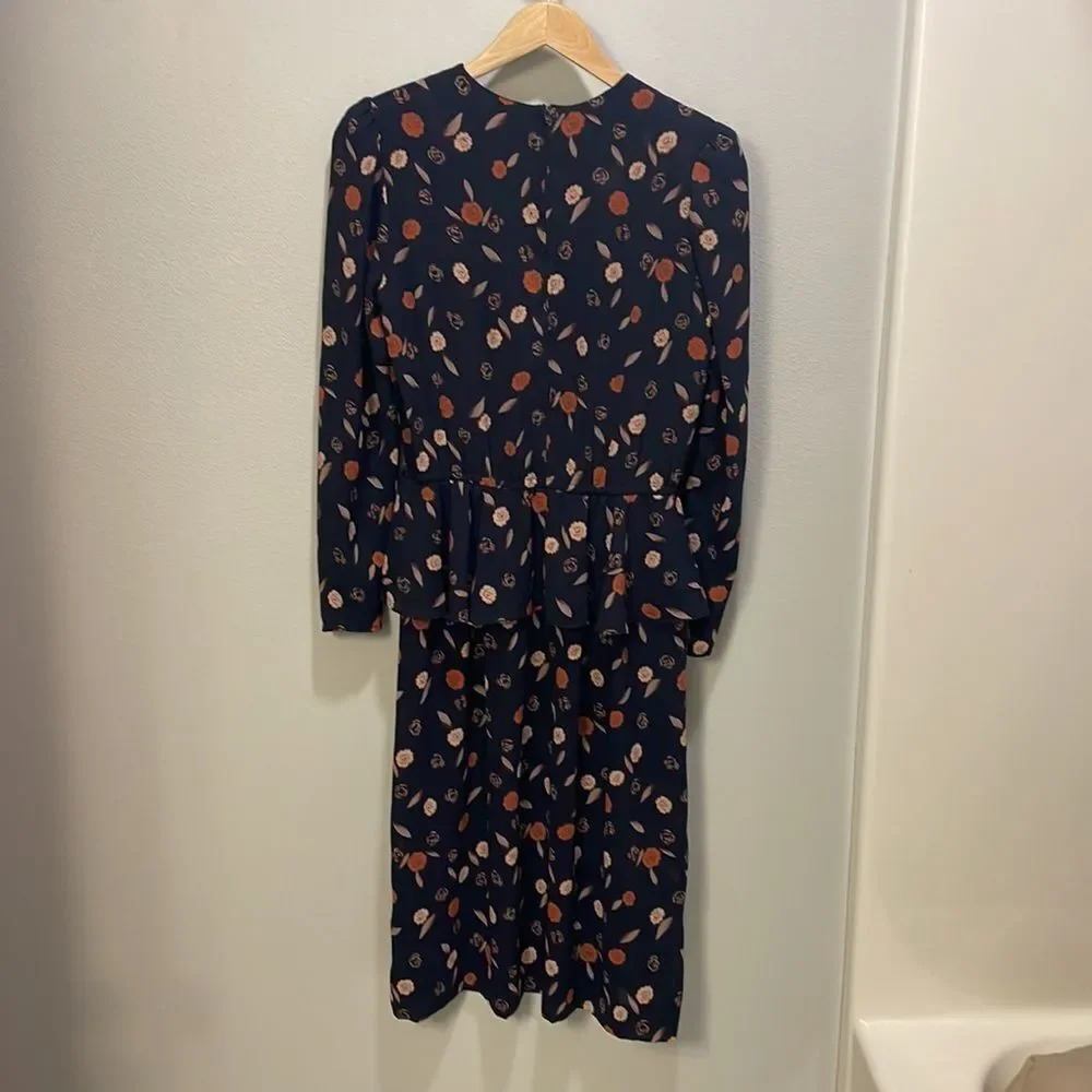 Vintage Vee Vee dark navy blue  semi sheer dress with fall leaves and fl… - Picture 8 of 12